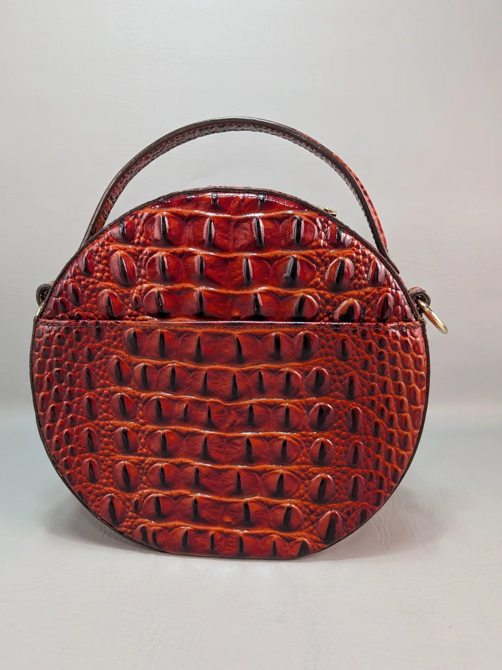 BRAHMIN Lane Circle Melbourne Pecan Crossbody Croc Embossed Leather Microfiber